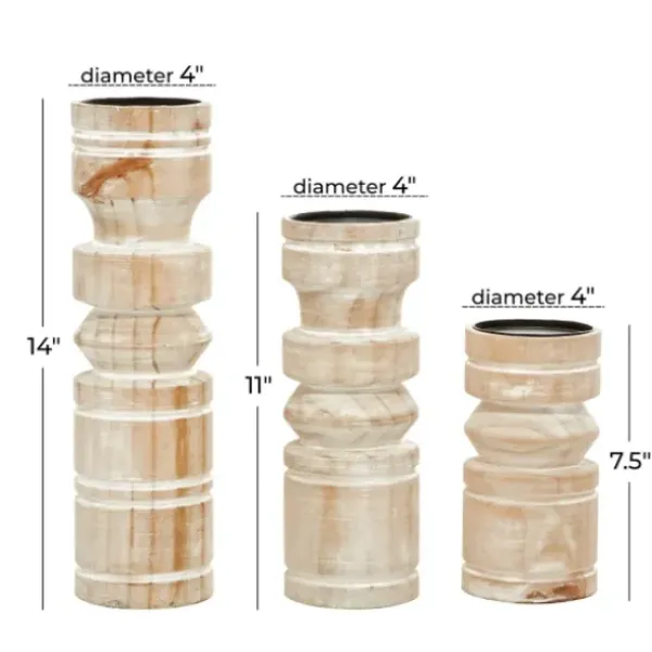 Candle Holders-Kirkland's Home White Washed Wood Column Candle Holders, Set Of 3 White/Brown/Tan