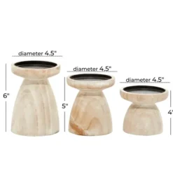 Candle Holders-Kirkland's Home White Washed Wood Cone Candle Holders, Set Of 3 White/Brown/Tan