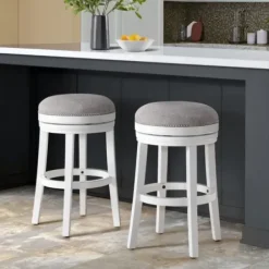 Bar Stools & Counter Height Stools-Kirkland's Home White Wood Backless Swivel 2-Pc. Bar Stool Set Gray