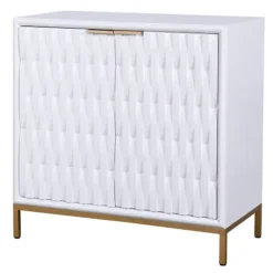 Cabinets & Sideboards-Kirkland's Home White Wood Basket Weave Cabinet