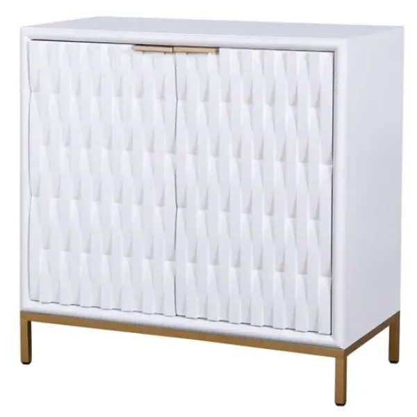 Cabinets & Sideboards-Kirkland's Home White Wood Basket Weave Cabinet