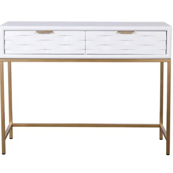 Console Tables-Kirkland's Home White Wood Basket Weave Console Table