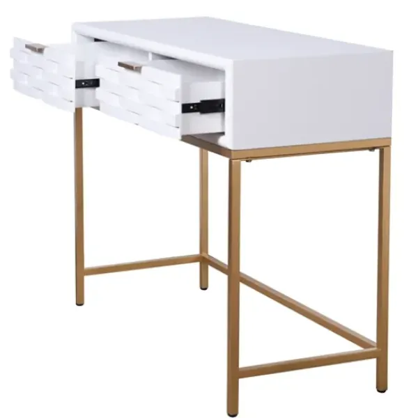 Console Tables-Kirkland's Home White Wood Basket Weave Console Table