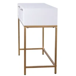 Console Tables-Kirkland's Home White Wood Basket Weave Console Table
