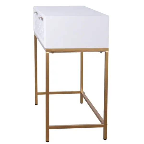 Console Tables-Kirkland's Home White Wood Basket Weave Console Table
