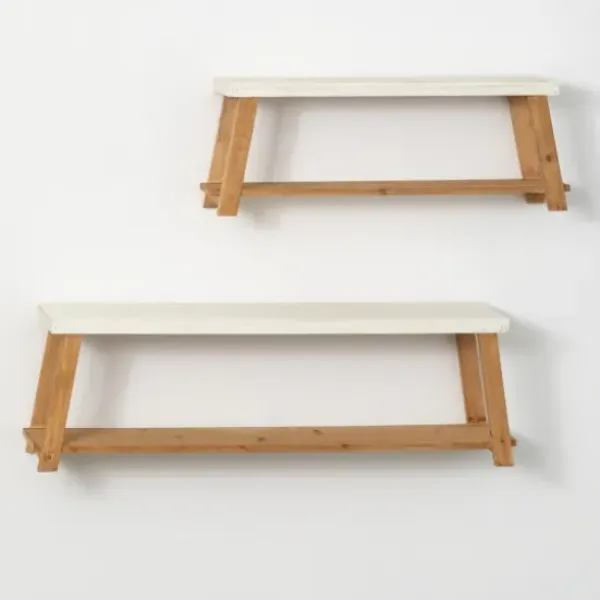 Shelves-Kirkland's Home White Wood Bench Frame Wall Shelves, Set Of 2