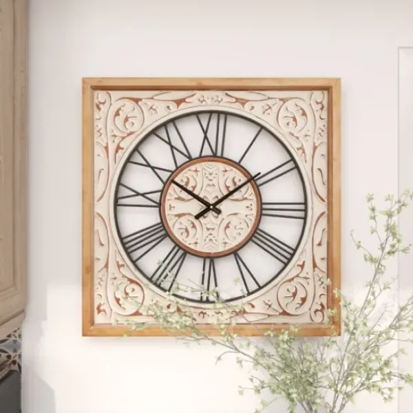 Clocks-Kirkland's Home White Wood Farmhouse Square Wall Clock