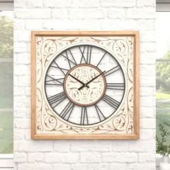Clocks-Kirkland's Home White Wood Farmhouse Square Wall Clock