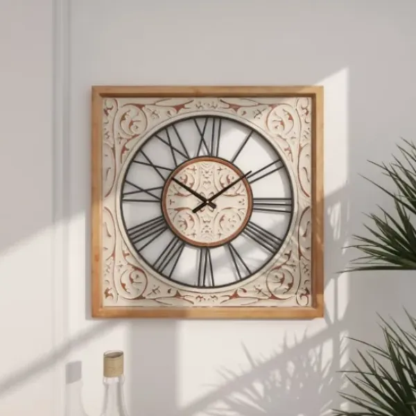 Clocks-Kirkland's Home White Wood Farmhouse Square Wall Clock