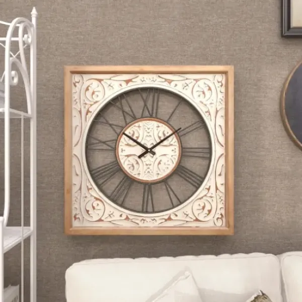 Clocks-Kirkland's Home White Wood Farmhouse Square Wall Clock