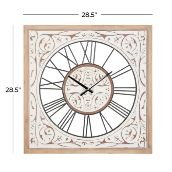 Clocks-Kirkland's Home White Wood Farmhouse Square Wall Clock