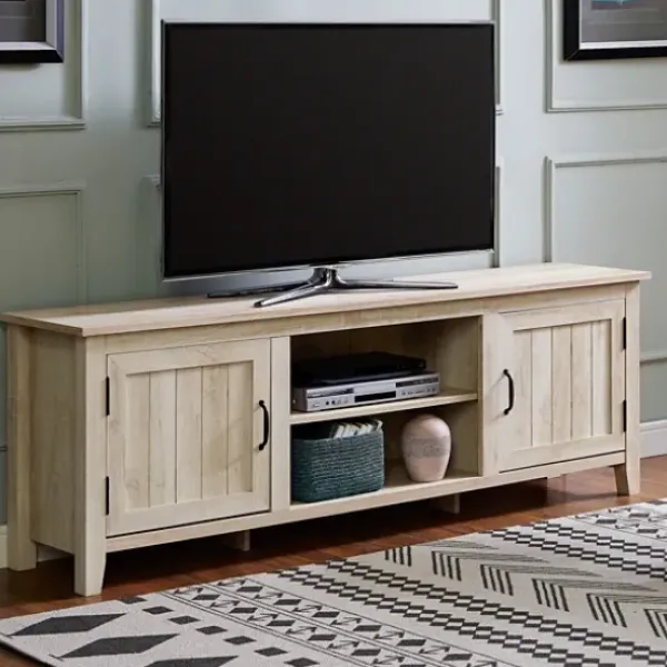 Tv Stands & Media Consoles-Kirkland's Home White Wood Grooved Door Tv Stand Ivory