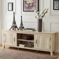 Tv Stands & Media Consoles-Kirkland's Home White Wood Grooved Door Tv Stand Ivory