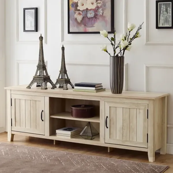 Tv Stands & Media Consoles-Kirkland's Home White Wood Grooved Door Tv Stand Ivory