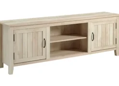 Tv Stands & Media Consoles-Kirkland's Home White Wood Grooved Door Tv Stand Ivory