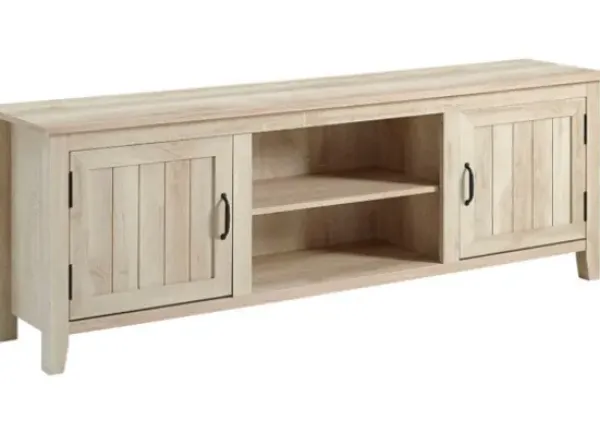 Tv Stands & Media Consoles-Kirkland's Home White Wood Grooved Door Tv Stand Ivory