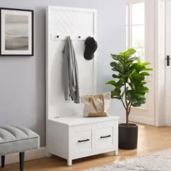 Entryway Furniture-Kirkland's Home White Wood Herringbone Hall Tree