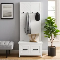 Entryway Furniture-Kirkland's Home White Wood Herringbone Hall Tree
