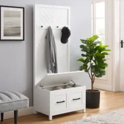 Entryway Furniture-Kirkland's Home White Wood Herringbone Hall Tree