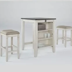 Kitchen Islands & Bar Carts-Kirkland's Home White Wood Linen 3-Pc. Usb Island And Stool Set
