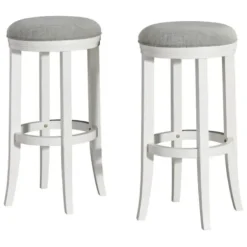 Bar Stools & Counter Height Stools-Kirkland's Home White Wood Linen Upholstered 2-Pc. Bar Stool Set Gray