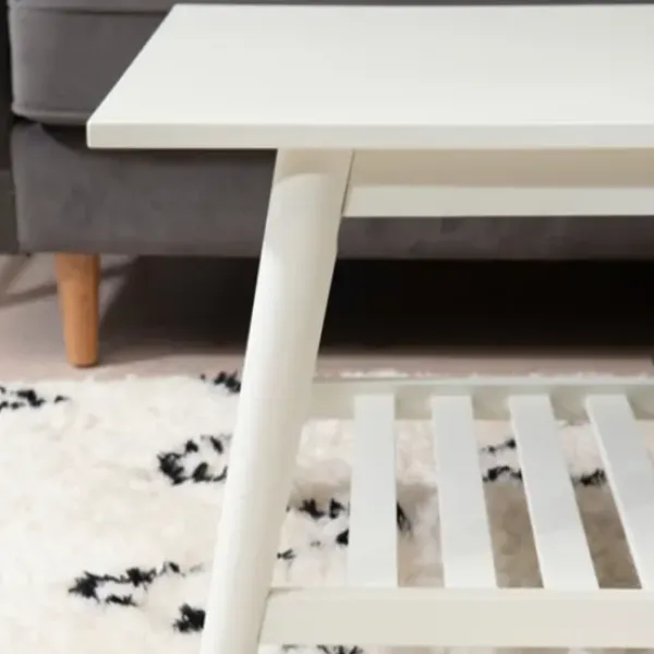 Coffee Tables-Kirkland's Home White Wood Midcentury Coffee Table