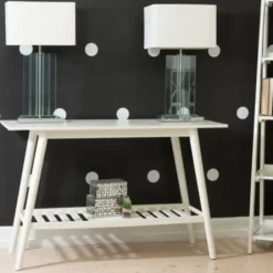 Console Tables-Kirkland's Home White Wood Midcentury Console Table