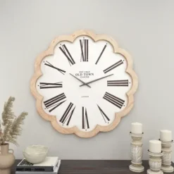 Clocks-Kirkland's Home White Wood Scalloped Frame Wall Clock