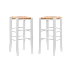 Bar Stools & Counter Height Stools-Kirkland's Home White Wood Seagrass Backless 2-Pc. Bar Stool Set Tan