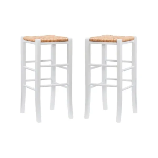 Bar Stools & Counter Height Stools-Kirkland's Home White Wood Seagrass Backless 2-Pc. Bar Stool Set Tan