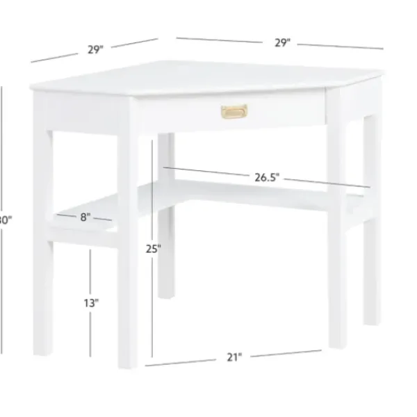 Office Furniture-Kirkland's Home White Wood Single Drawer Corner Desk