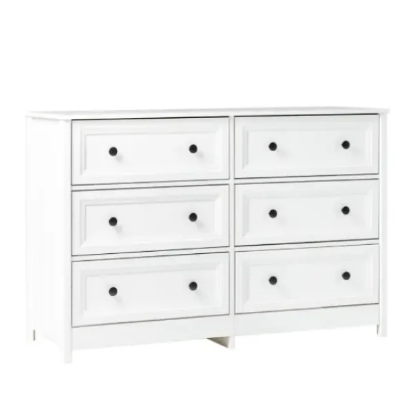 Dressers & Chests-Kirkland's Home White Wood Six Framed Drawers Dresser