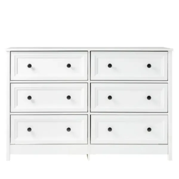 Dressers & Chests-Kirkland's Home White Wood Six Framed Drawers Dresser