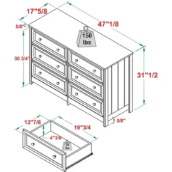 Dressers & Chests-Kirkland's Home White Wood Six Framed Drawers Dresser
