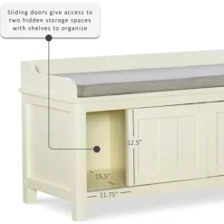 Benches & Ottomans-Kirkland's Home White Wood Upholstered Storage Bench White/Gray