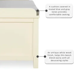Benches & Ottomans-Kirkland's Home White Wood Upholstered Storage Bench White/Gray