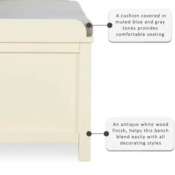 Benches & Ottomans-Kirkland's Home White Wood Upholstered Storage Bench White/Gray