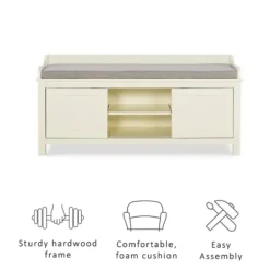 Benches & Ottomans-Kirkland's Home White Wood Upholstered Storage Bench White/Gray
