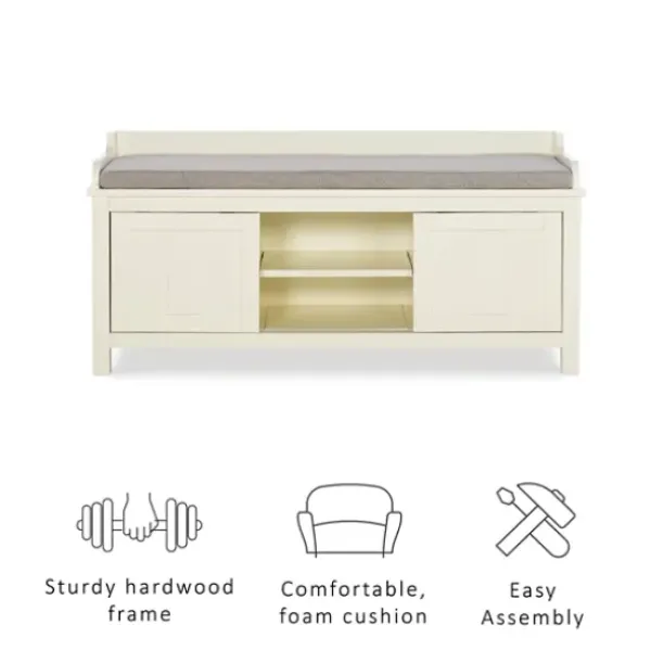Benches & Ottomans-Kirkland's Home White Wood Upholstered Storage Bench White/Gray