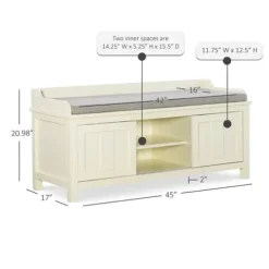 Benches & Ottomans-Kirkland's Home White Wood Upholstered Storage Bench White/Gray