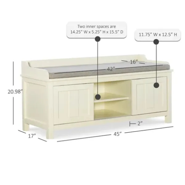 Benches & Ottomans-Kirkland's Home White Wood Upholstered Storage Bench White/Gray