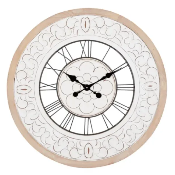 Clocks-Kirkland's Home White Wood Vintage Farmhouse Clock