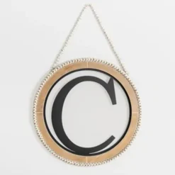 Monogram Wall Decor-Kirkland's Home Whitewash Bead Trim Monogram C Plaque Tan/Black/White