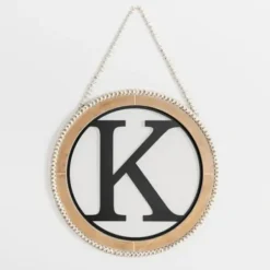 Monogram Wall Decor-Kirkland's Home Whitewash Bead Trim Monogram K Plaque Tan/Black/White