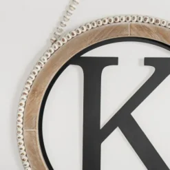 Monogram Wall Decor-Kirkland's Home Whitewash Bead Trim Monogram K Plaque Tan/Black/White