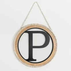 Monogram Wall Decor-Kirkland's Home Whitewash Bead Trim Monogram P Plaque Tan/Black/White