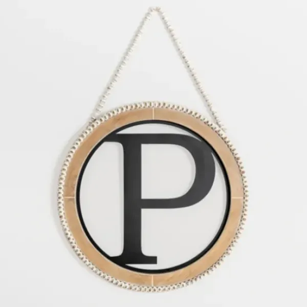 Monogram Wall Decor-Kirkland's Home Whitewash Bead Trim Monogram P Plaque Tan/Black/White