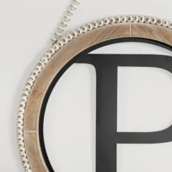 Monogram Wall Decor-Kirkland's Home Whitewash Bead Trim Monogram P Plaque Tan/Black/White