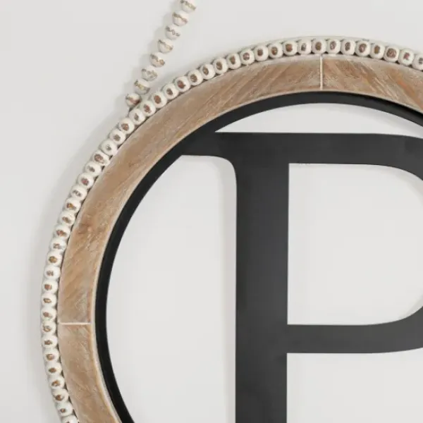 Monogram Wall Decor-Kirkland's Home Whitewash Bead Trim Monogram P Plaque Tan/Black/White