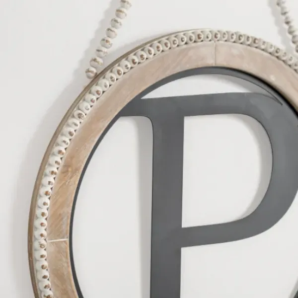 Monogram Wall Decor-Kirkland's Home Whitewash Bead Trim Monogram P Plaque Tan/Black/White